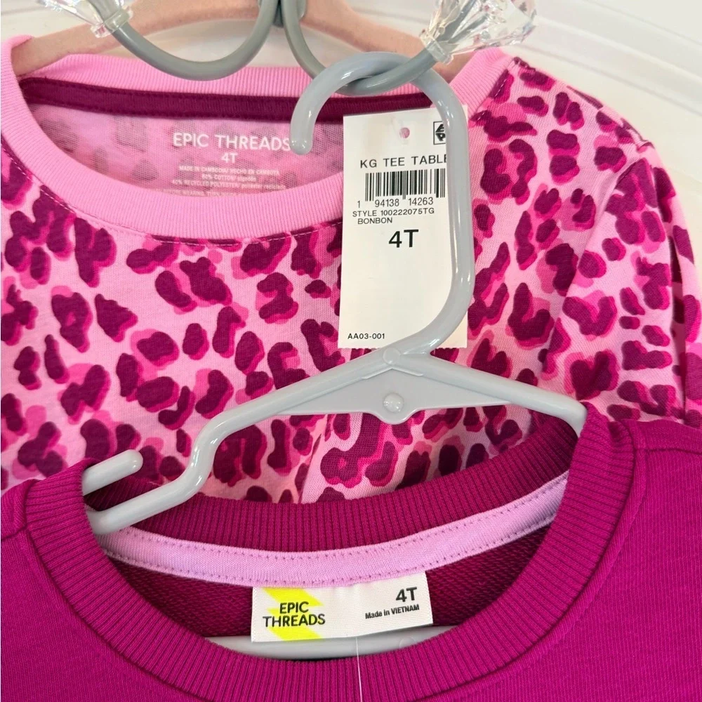 Epic Threads Magenta&Pink Sweatshirt and Long Sleeve Leopard Print top (Size 4T)